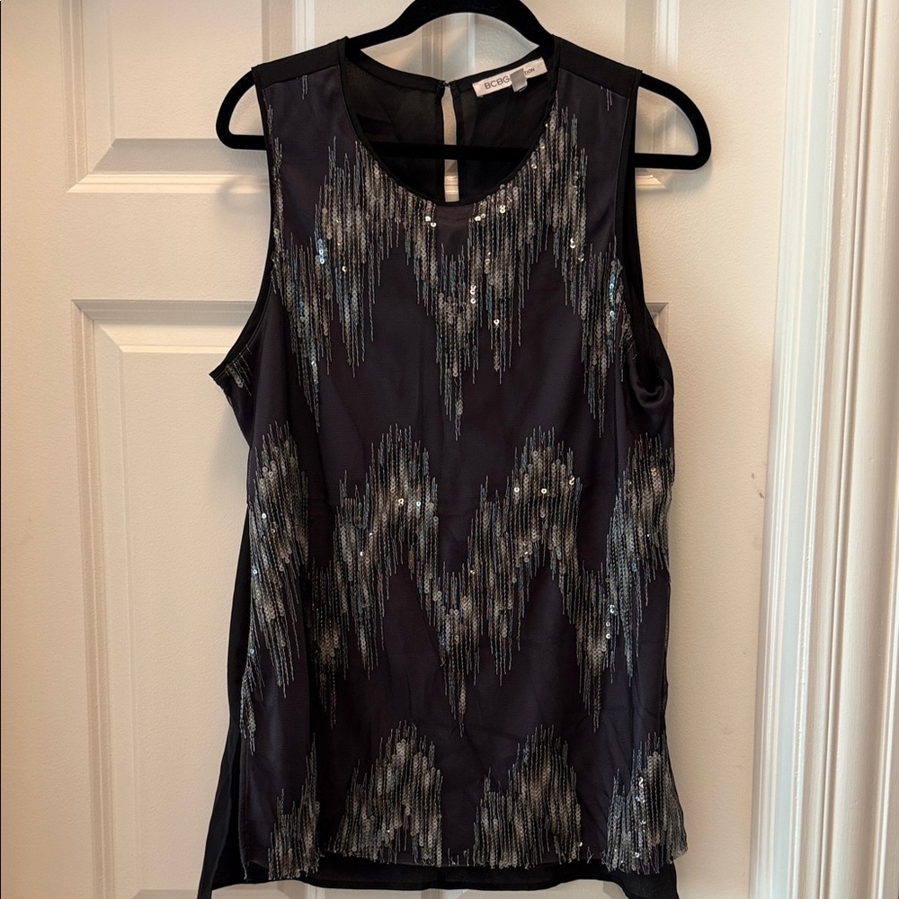 BCBGeneration Black Tank Top with Silver Accents